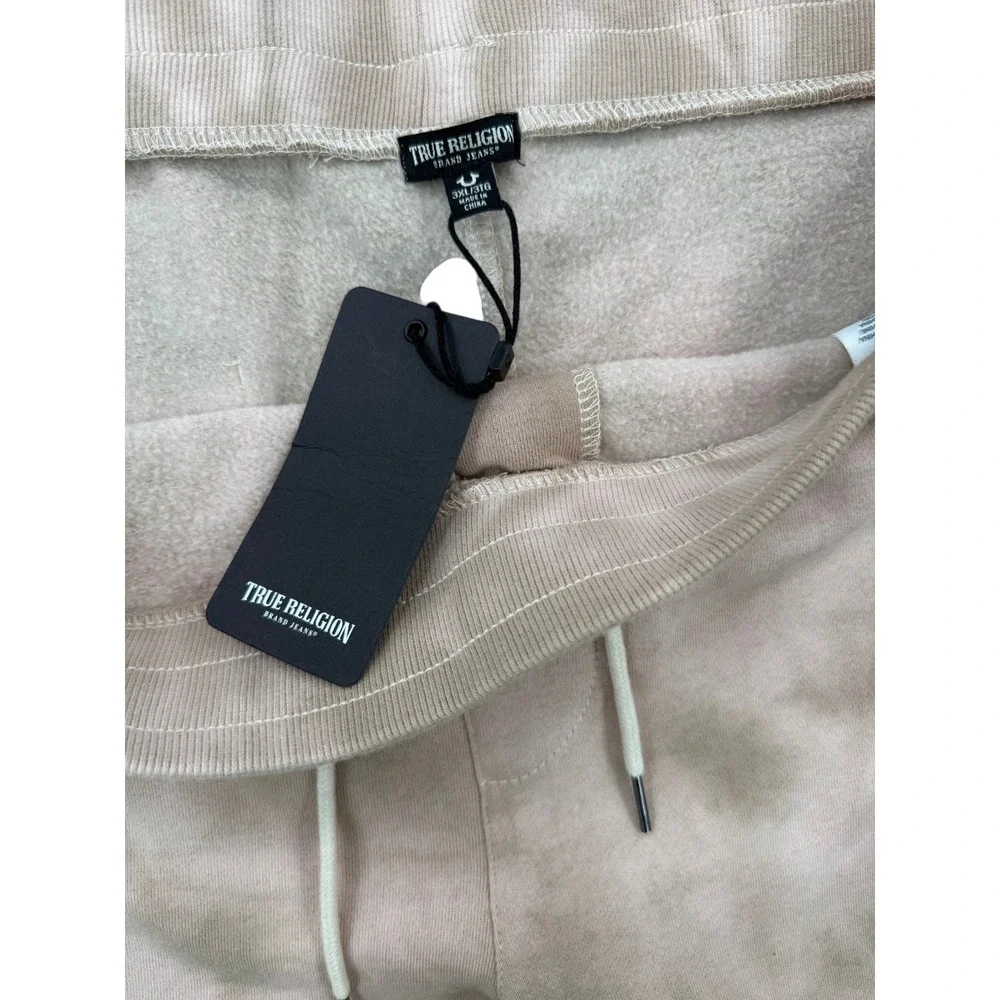 True Religion Mens Logo Core Jogger Sweatpants XXL Fog Beige Fleece NWT